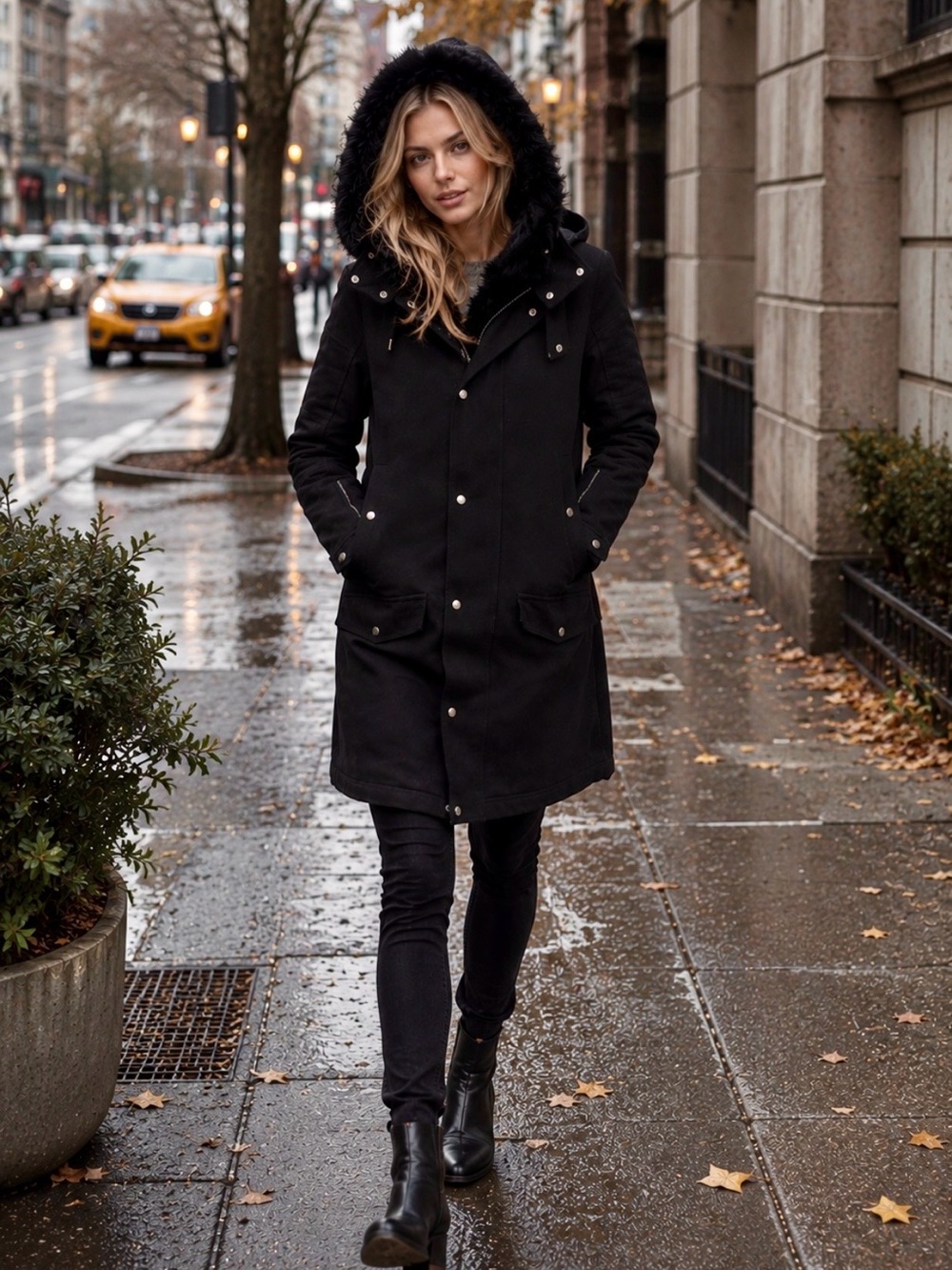 Diesel Black Gold Lamb Fur Lined, Hooded Parka - Size 38 (small)